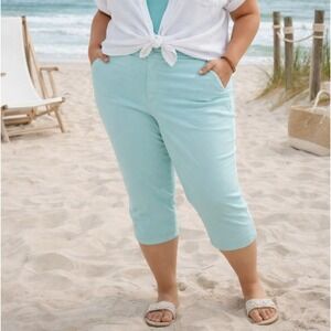 Denim‎ Company Women's Plus Size 5X Aqua Blue Stretch Capri Pants